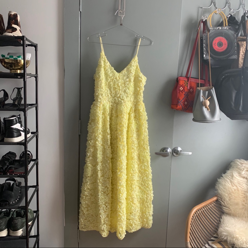 H&M yellow floral appliqué midi dress